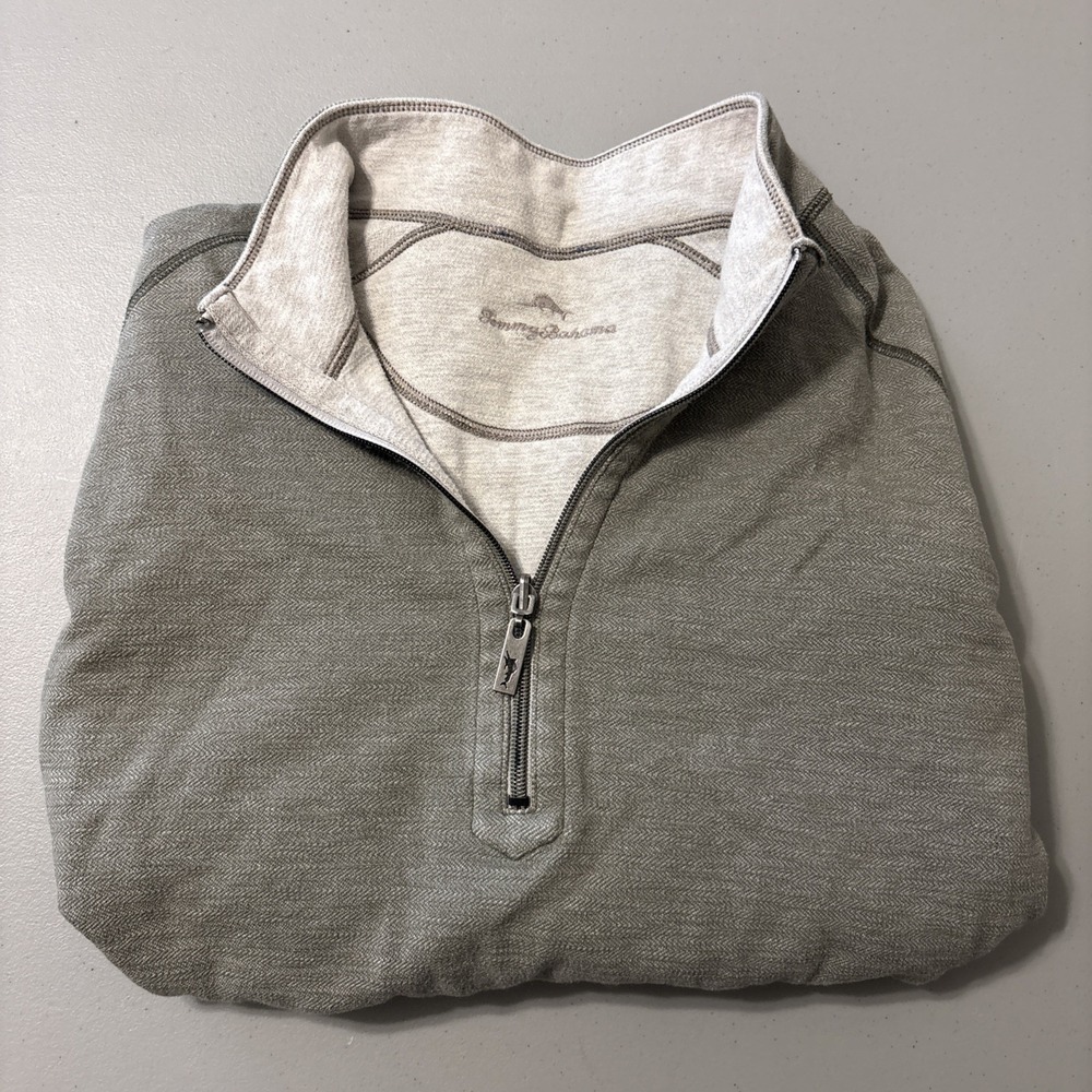 Tommy Bahama Mens Quarter Zip Pullover Sweater Size XL Olive Green Long Sleeve